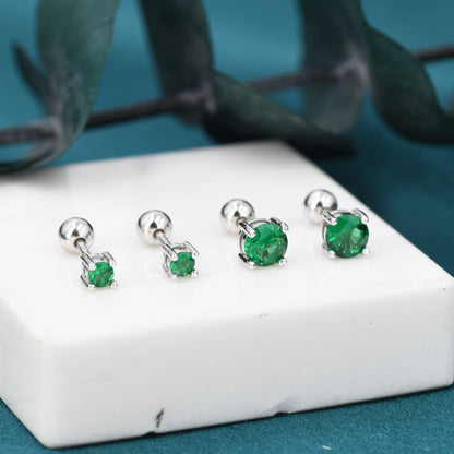 Emerald Green CZ Screw Back Earrings in Sterling Silver, Available in 3mm 4mm 5mm 6mm, Brilliant Cut Emerald Green CZ Earrings, Four Prong