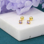 Amethyst Purple CZ Screw Back Earrings in Sterling Silver, Available in 3mm 4mm 5mm, Brilliant Cut Purple CZ Earrings, Four Prong