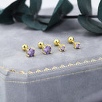 Amethyst Purple CZ Screw Back Earrings in Sterling Silver, Available in 3mm 4mm 5mm, Brilliant Cut Purple CZ Earrings, Four Prong