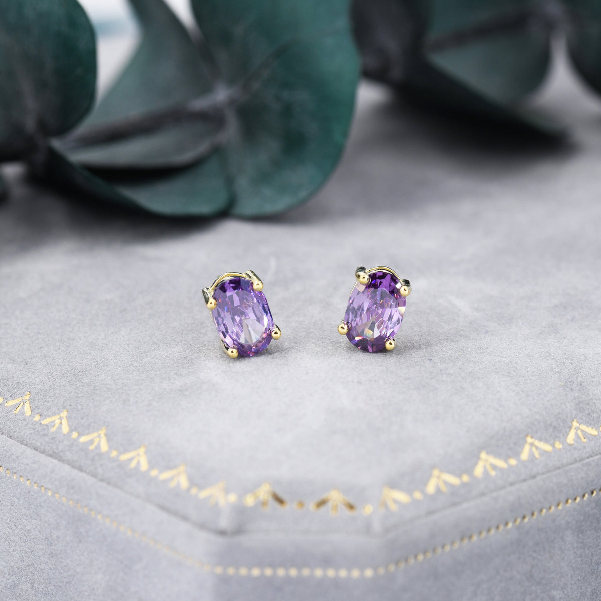 Amethyst Purple Oval CZ Stud Earrings in Sterling Silver, Available in Two Sizes, Oval Cut Crystal Earrings, February Birthstone