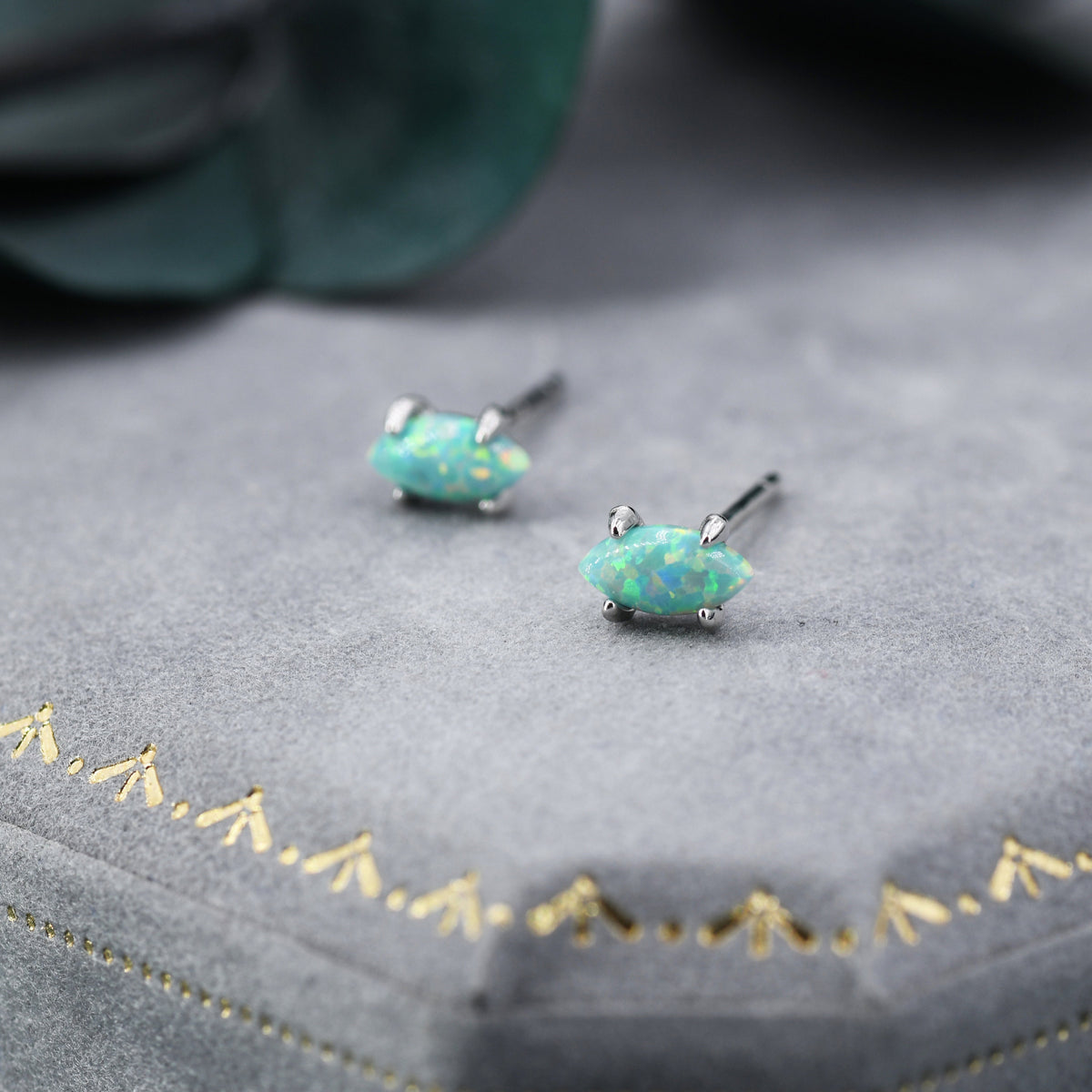 Extra Tiny Green Opal Marquise Stud Earrings in Sterling Silver, Tiny Marquise Opal Earrings, Mint Green Opal, Lab Opal Stud