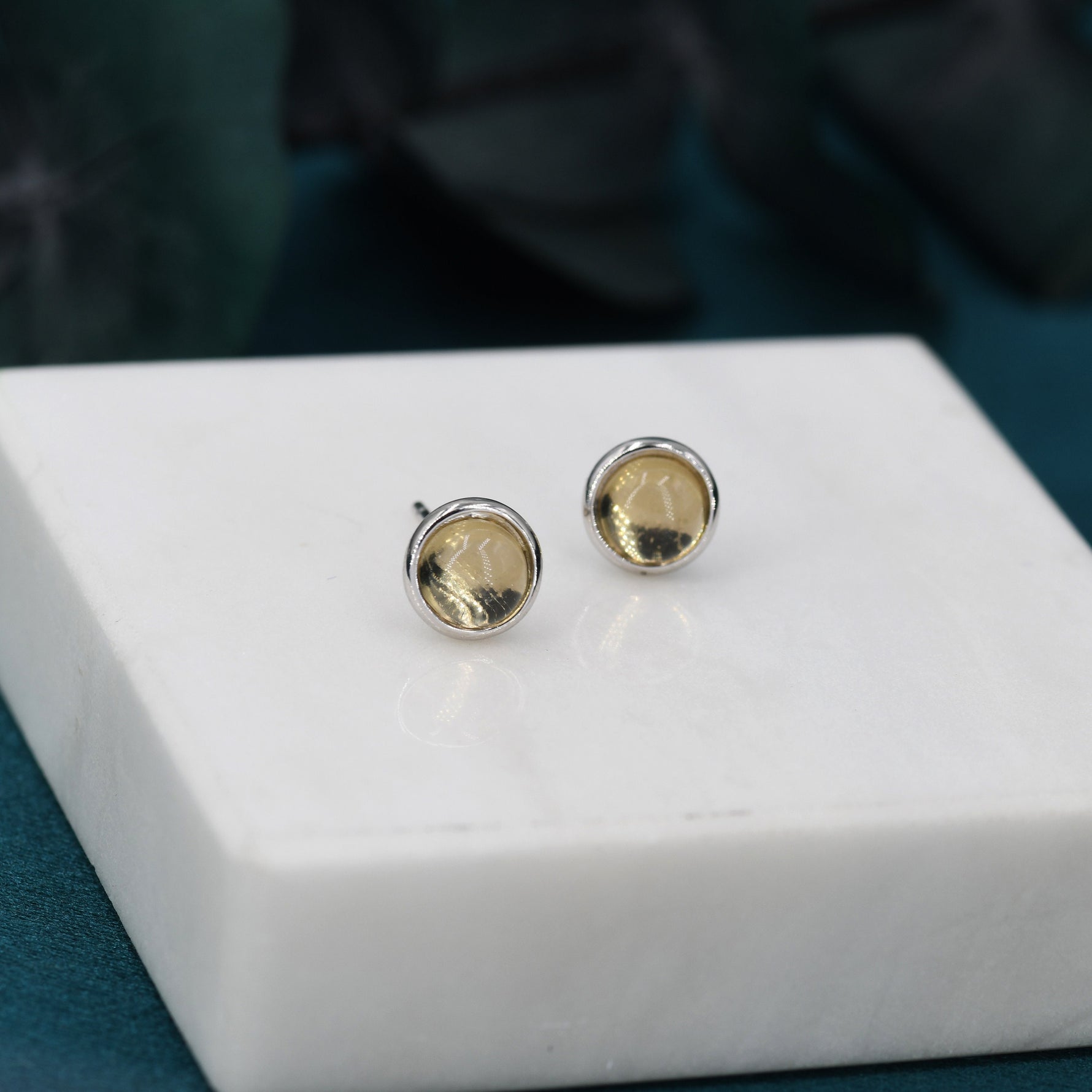 Natural Citrine Crystal Stud Earrings in Sterling Silver - 6mm - Genuine Yellow Citrine Crystal Stud Earrings - Semi Precious Gemstone