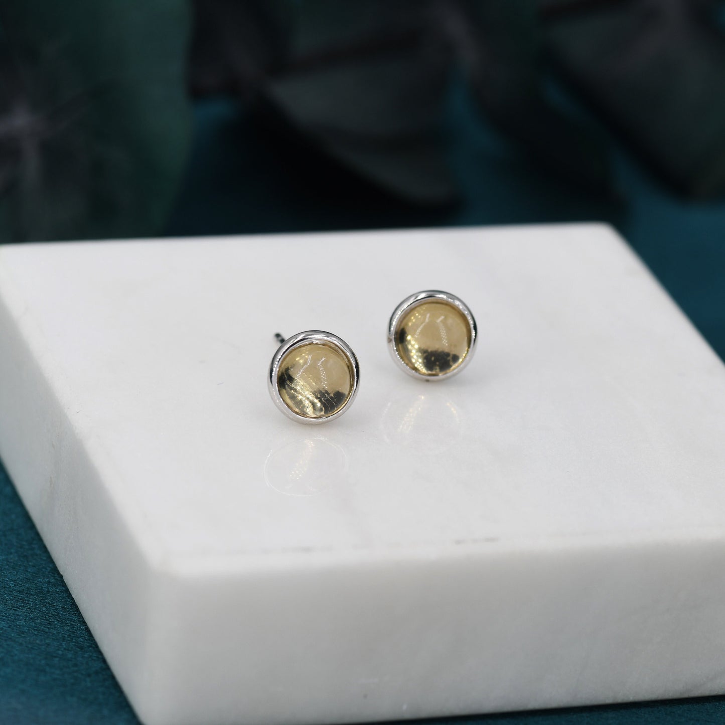 Natural Citrine Crystal Stud Earrings in Sterling Silver - 6mm - Genuine Yellow Citrine Crystal Stud Earrings  - Semi Precious Gemstone