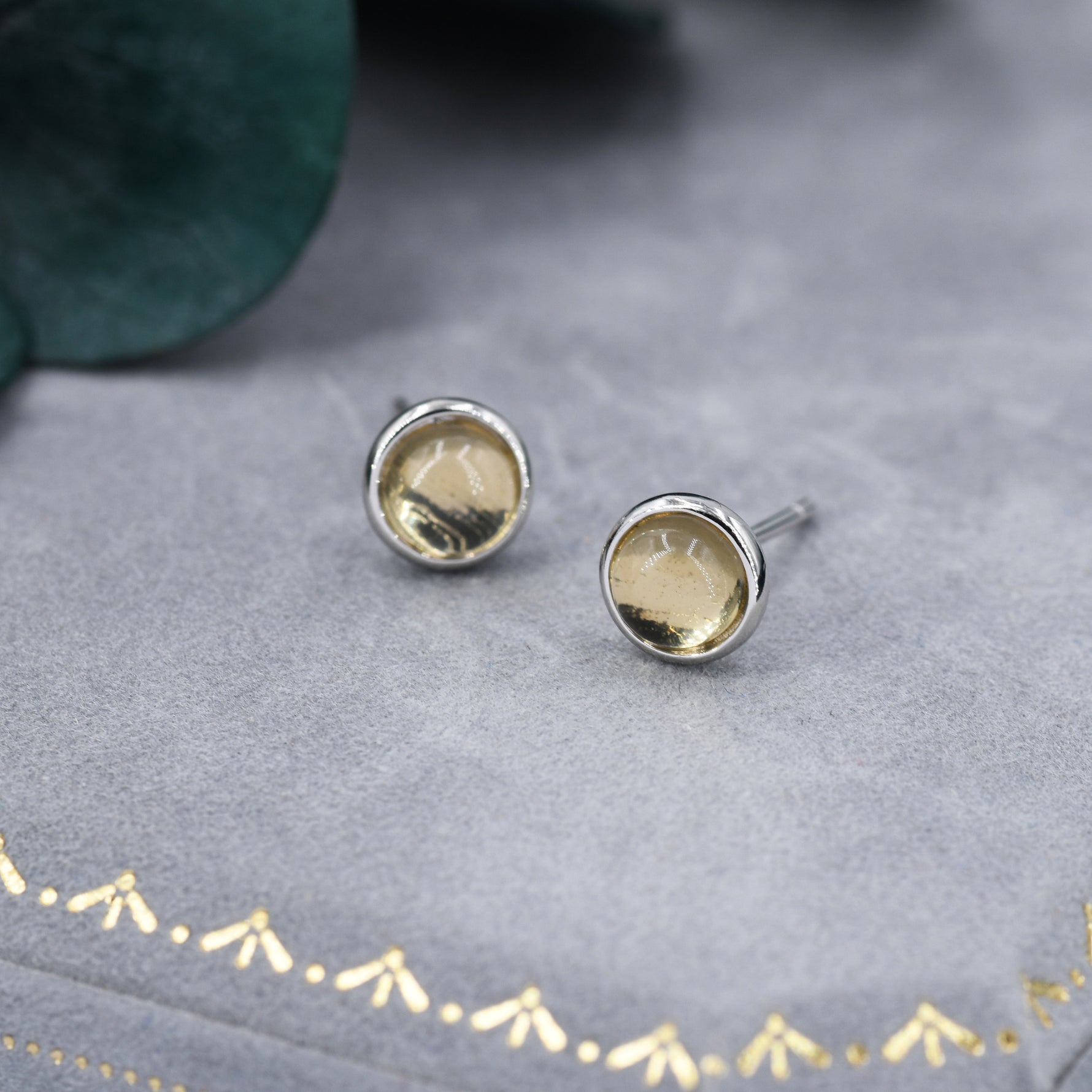 Natural Citrine Crystal Stud Earrings in Sterling Silver - 6mm - Genuine Yellow Citrine Crystal Stud Earrings - Semi Precious Gemstone