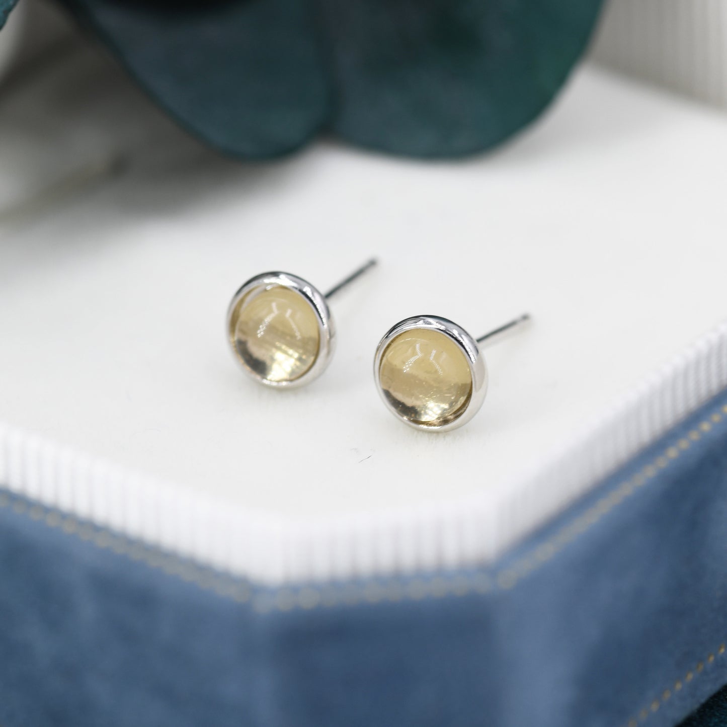 Natural Citrine Crystal Stud Earrings in Sterling Silver - 6mm - Genuine Yellow Citrine Crystal Stud Earrings  - Semi Precious Gemstone