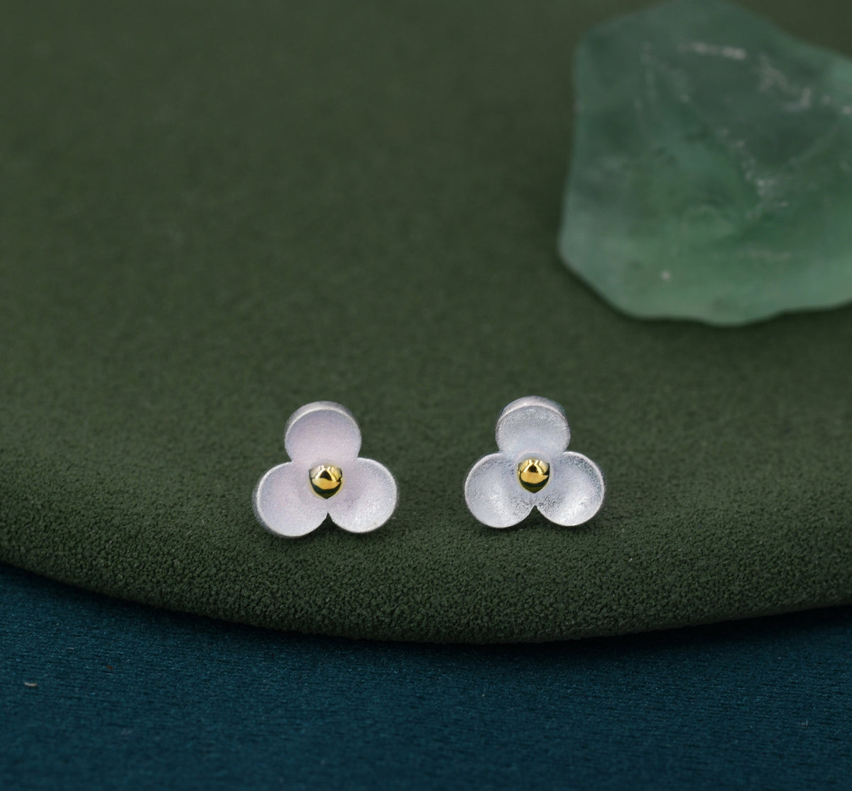 Flower stud earrings in Sterling Silver, Three Petal Flower Earrings, Blossom Stud, Nature Inspired
