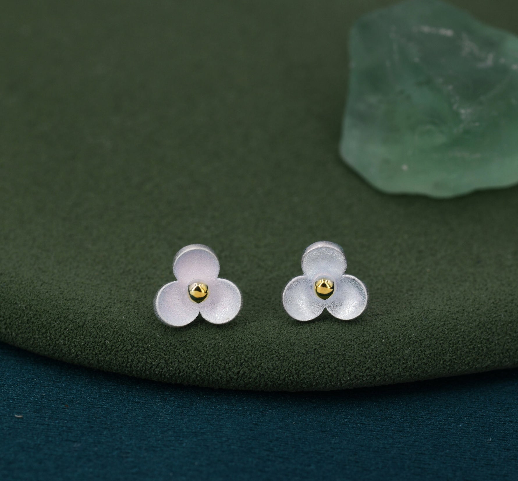 Flower stud earrings in Sterling Silver, Three Petal Flower Earrings, Blossom Stud, Nature Inspired