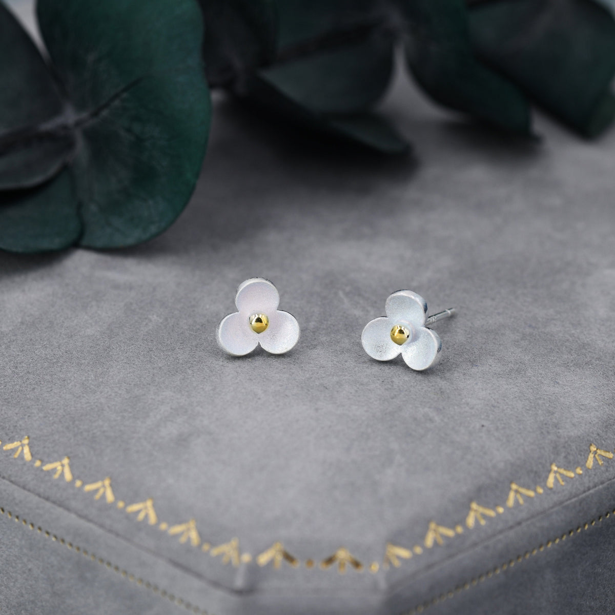 Flower stud earrings in Sterling Silver, Three Petal Flower Earrings, Blossom Stud, Nature Inspired