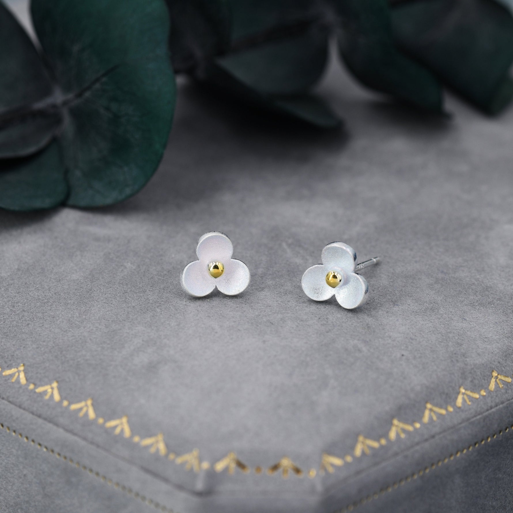 Flower stud earrings in Sterling Silver, Three Petal Flower Earrings, Blossom Stud, Nature Inspired