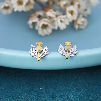 Thistle Flower Stud Earrings in Sterling Silver - Scottish Flower Blossom Stud Earrings - Cute, Fun, Whimsical