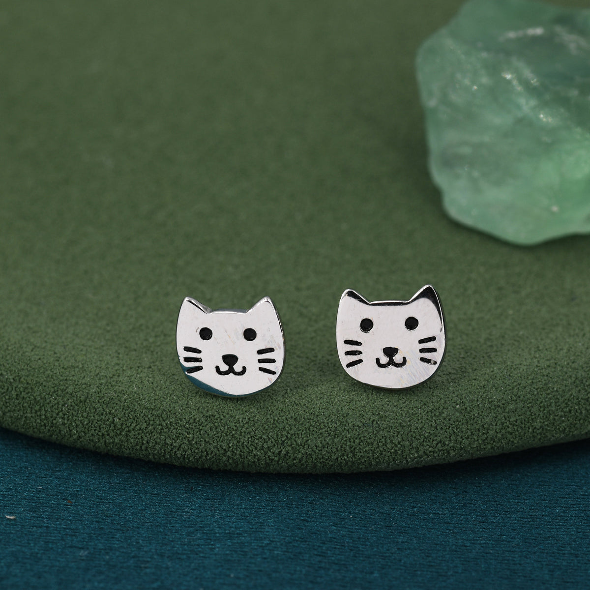 Cute Little Cat Stud Earrings in Sterling Silver - Kawai Cat - Animal Stud Earrings - Cute, Fun, Whimsical, Cat Earrings
