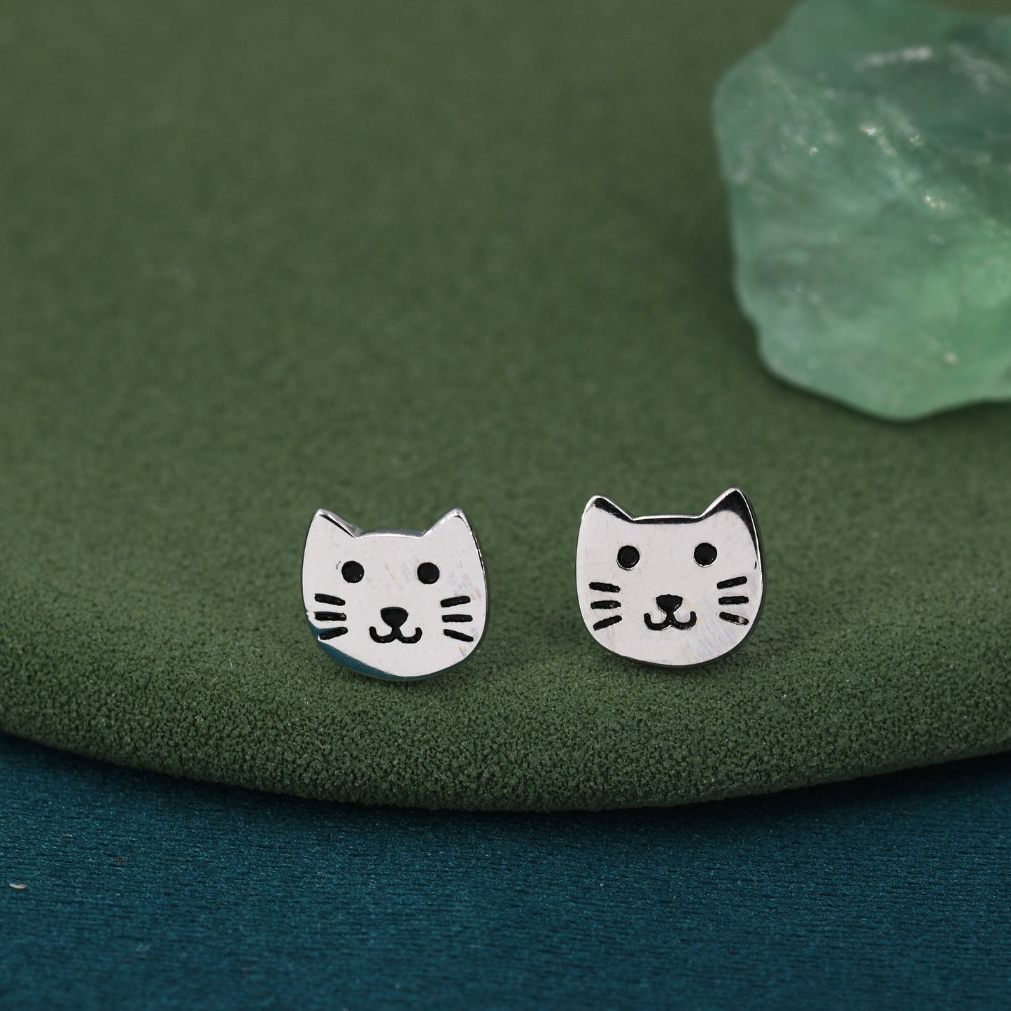 Cute Little Cat Stud Earrings in Sterling Silver - Kawai Cat - Animal Stud Earrings - Cute, Fun, Whimsical, Cat Earrings