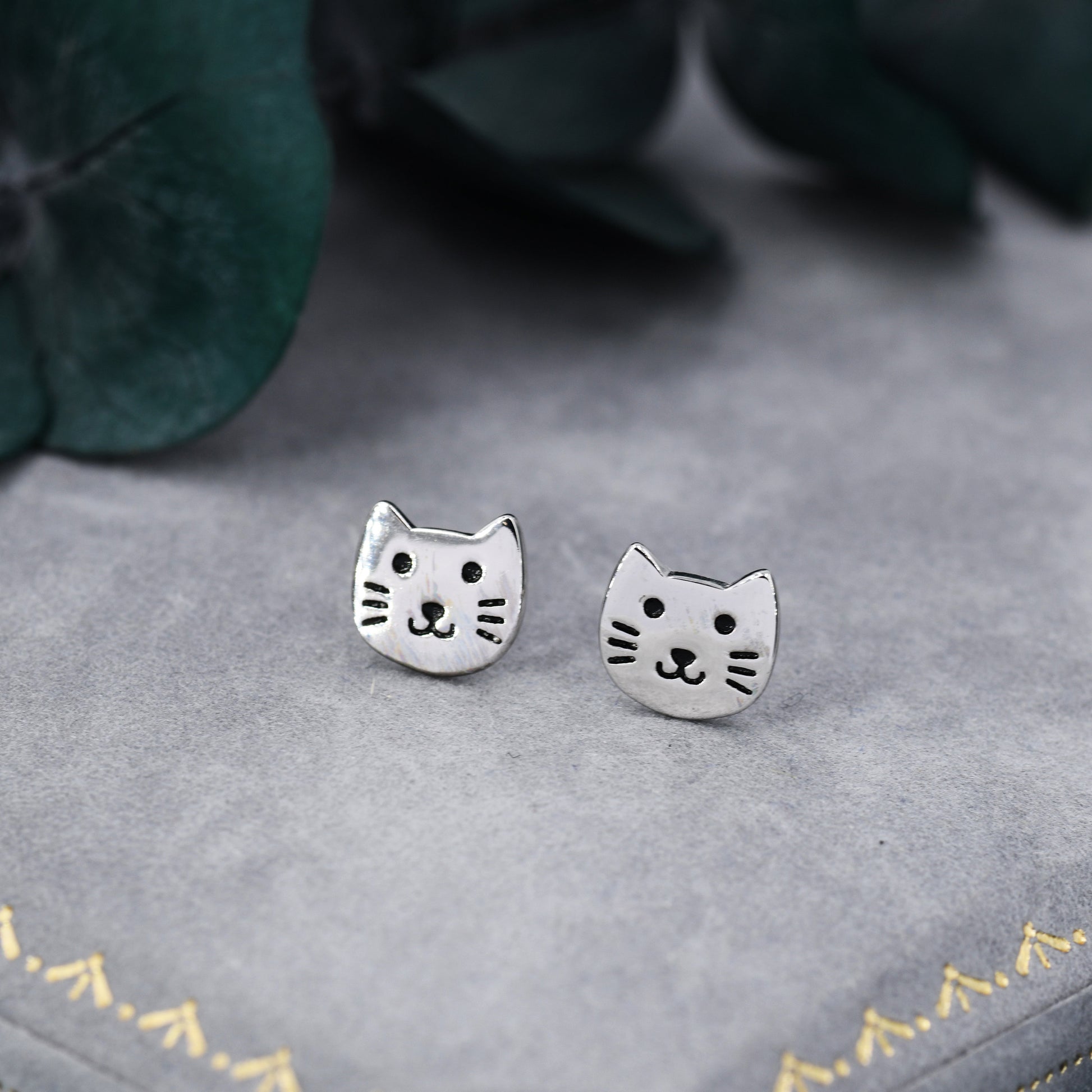 Cute Little Cat Stud Earrings in Sterling Silver - Kawai Cat - Animal Stud Earrings - Cute, Fun, Whimsical, Cat Earrings
