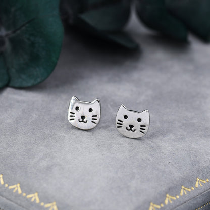 Cute Little Cat Stud Earrings in Sterling Silver - Kawai Cat - Animal Stud Earrings - Cute, Fun, Whimsical, Cat Earrings