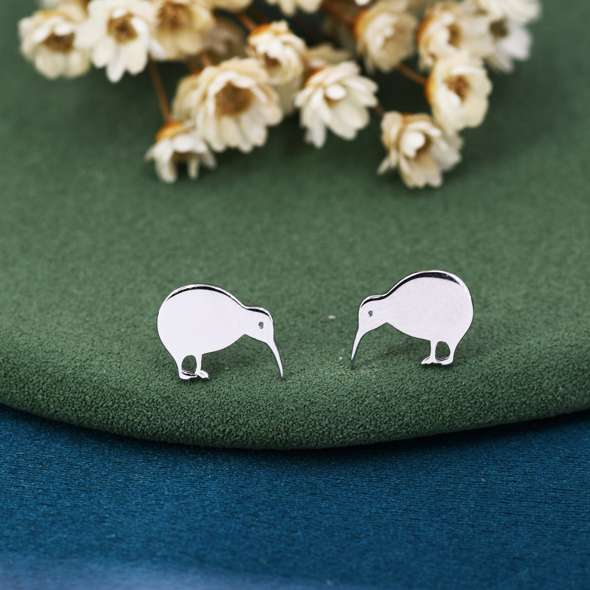 Kiwi Bird Stud Earrings in Sterling Silver, Cute Fun Quirky, Jewellery Gift for Her, Animal Lover, Nature Inspired, New Zealand Native