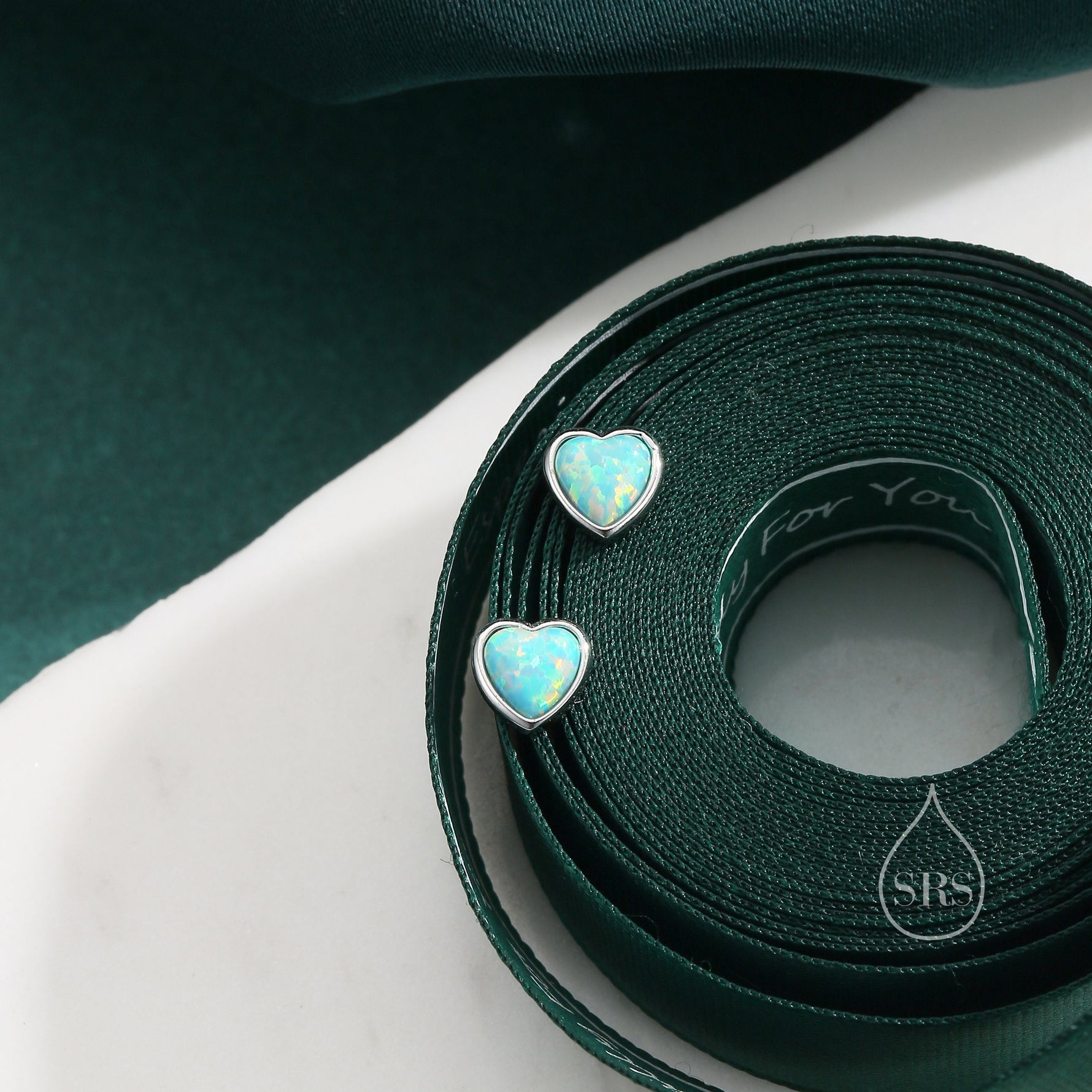 Green Opal Heart Stud Earrings in Sterling Silver, Opal Heart Earrings, Silver or Gold, Heart Earrings, Aqua Green Blue Opal Earrings