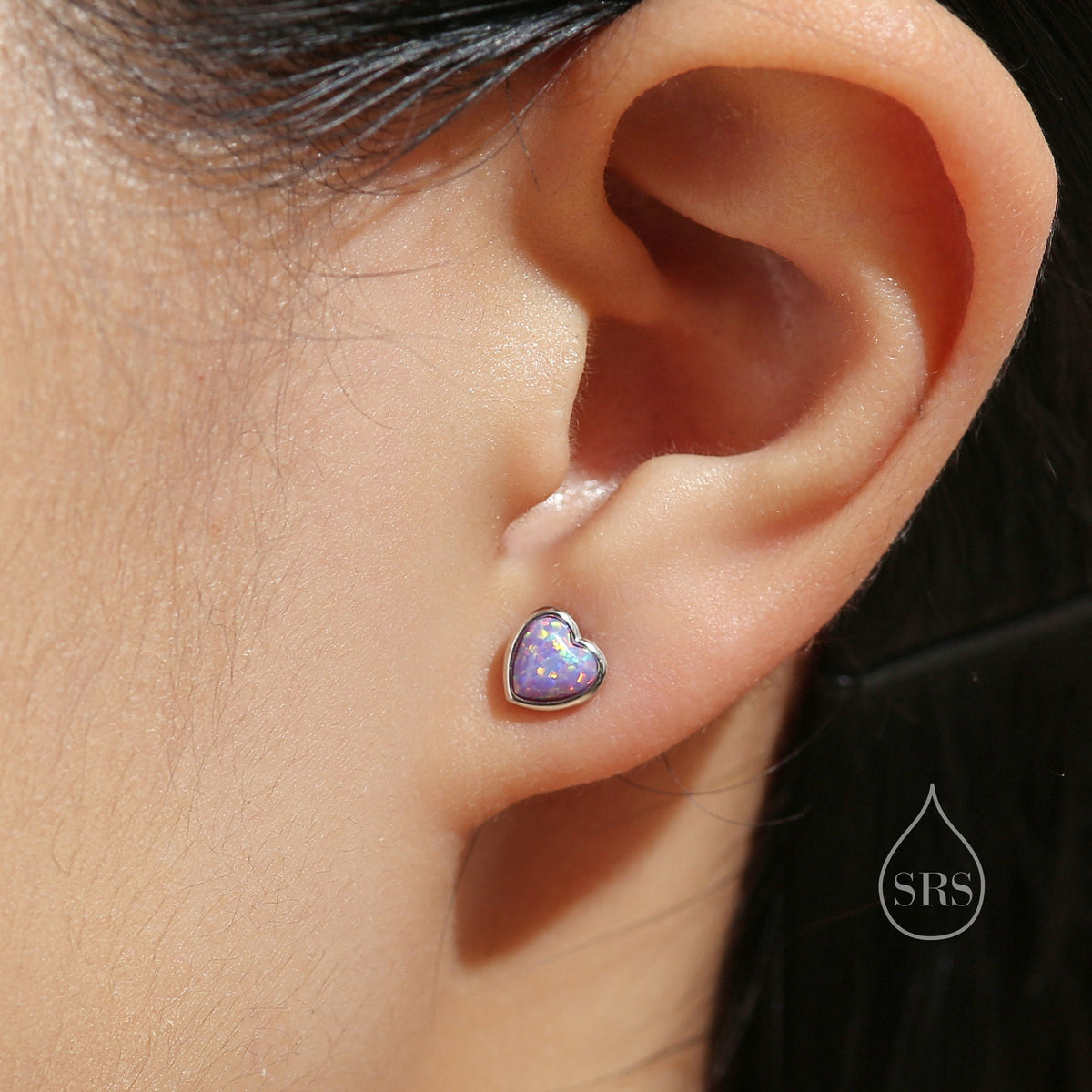 Pink Opal Heart Stud Earrings in Sterling Silver, Opal Heart Earrings, Silver or Gold, Heart Earrings, Fire Opal Earrings