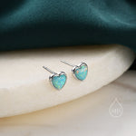 Green Opal Heart Stud Earrings in Sterling Silver, Opal Heart Earrings, Silver or Gold, Heart Earrings, Aqua Green Blue Opal Earrings