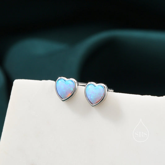 Blue Opal Heart Stud Earrings in Sterling Silver, Opal Heart Earrings, Silver or Gold, Heart Earrings, Aqua Blue Opal Earrings