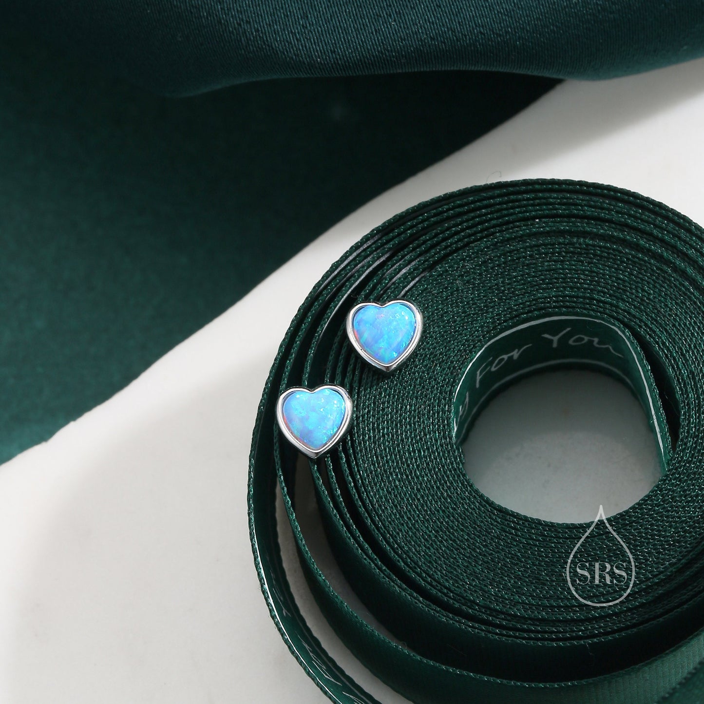 Blue Opal Heart Stud Earrings in Sterling Silver, Opal Heart Earrings, Silver or Gold, Heart Earrings, Aqua Blue Opal Earrings