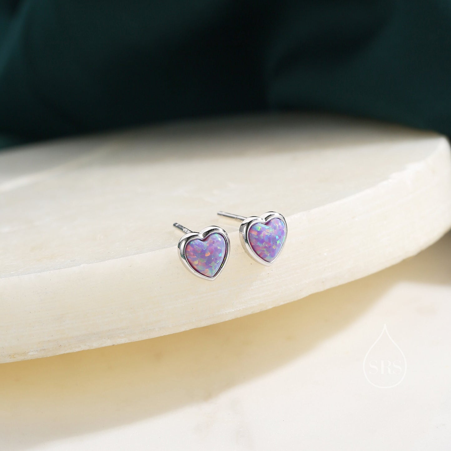 Purple Opal Heart Stud Earrings in Sterling Silver, Opal Heart Earrings, Silver or Gold,  Heart Earrings, Aqua Blue Opal Earrings