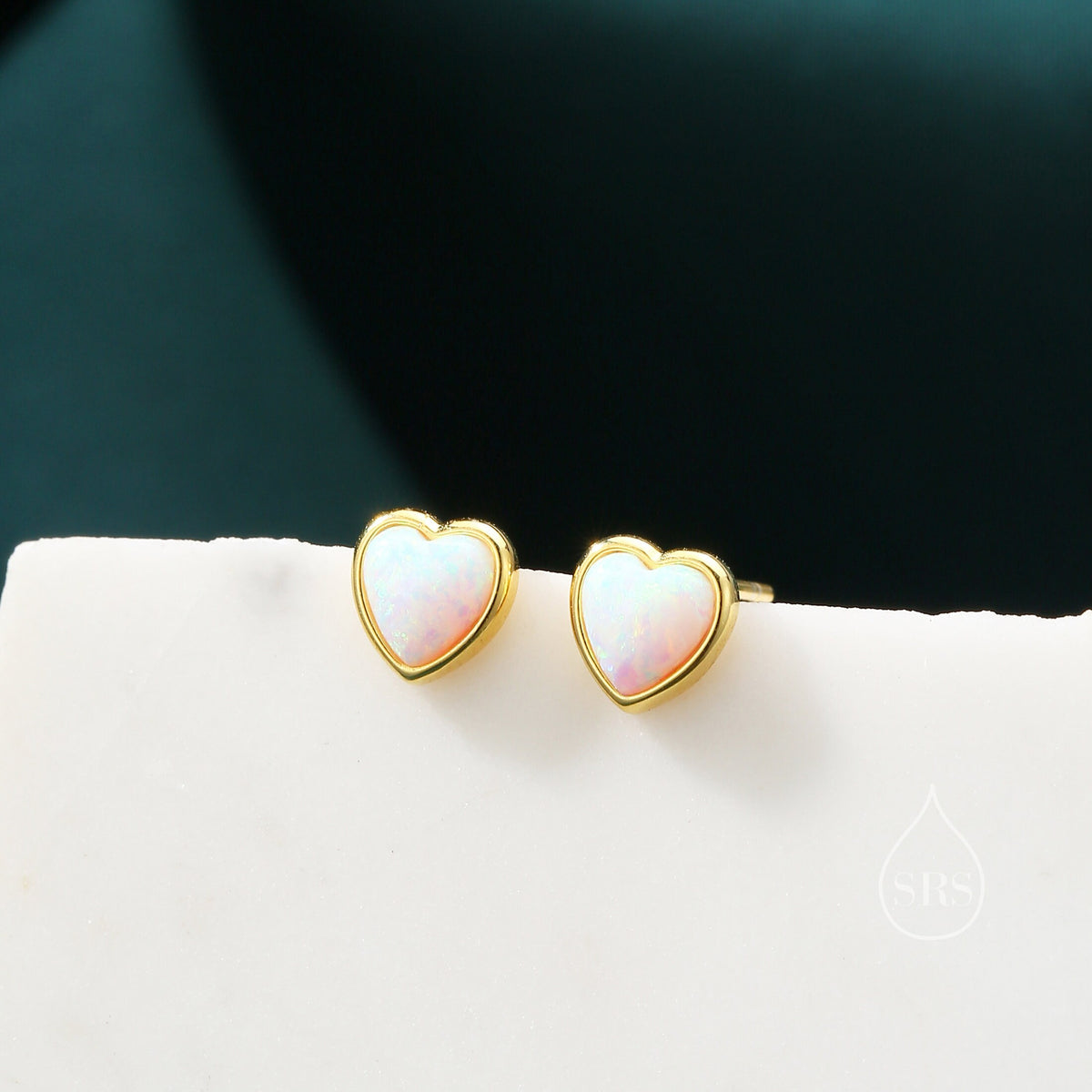 White Opal Heart Screw back Earrings in Sterling Silver, Lab Opal Heart Earrings, Silver or Gold, Heart Screwback Earrings, Fire Opal