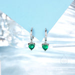 Emerald Green Heart CZ Huggie Hoop in Sterling Silver, Silver or Gold, 8mm Inner Diameter, Stacking Earrings, May Birthstone