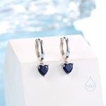 Sapphire Blue Heart CZ Huggie Hoop in Sterling Silver, Silver or Gold, 8mm Inner Diameter, Stacking Earrings, September Birthstone