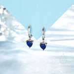 Sapphire Blue Heart CZ Huggie Hoop in Sterling Silver, Silver or Gold, 8mm Inner Diameter, Stacking Earrings, September Birthstone