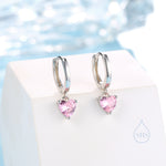 Pink Heart CZ Huggie Hoop in Sterling Silver, Silver or Gold, 8mm Inner Diameter, Stacking Earrings, October Birthstone