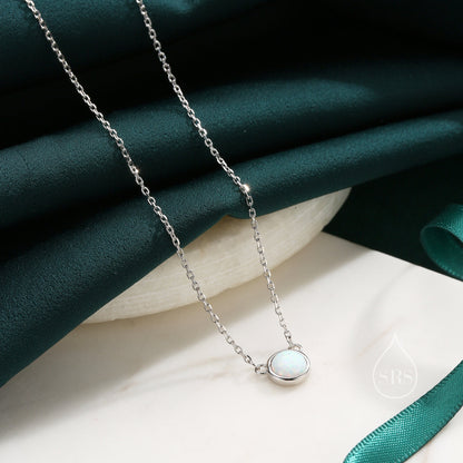 Sterling Silver White Opal Dainty Coin Pendant Necklace - Delicate Crystal Coin Necklace