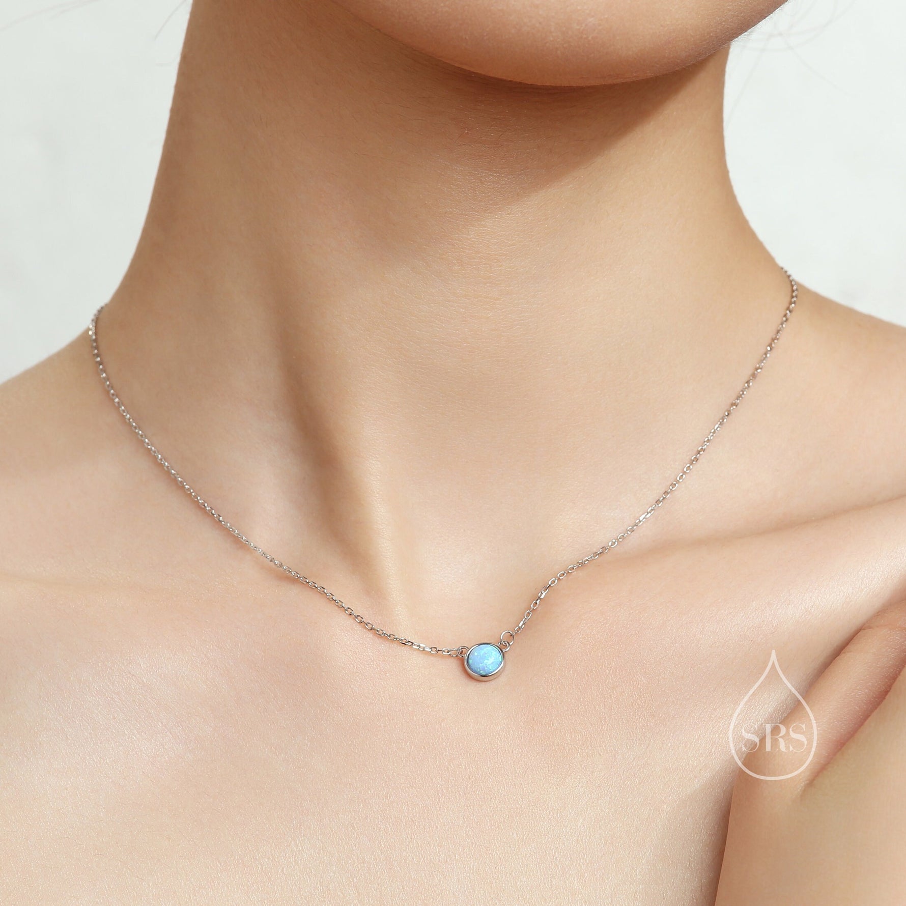 Sterling Silver Cosmic Blue Opal Dainty Coin Pendant Necklace - Delicate Crystal Coin Necklace