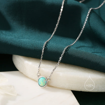 Sterling Silver Green Opal Dainty Coin Pendant Necklace - Delicate Crystal Coin Necklace