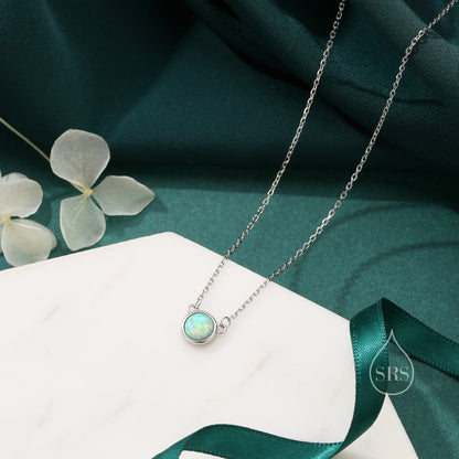 Sterling Silver Green Opal Dainty Coin Pendant Necklace - Delicate Crystal Coin Necklace