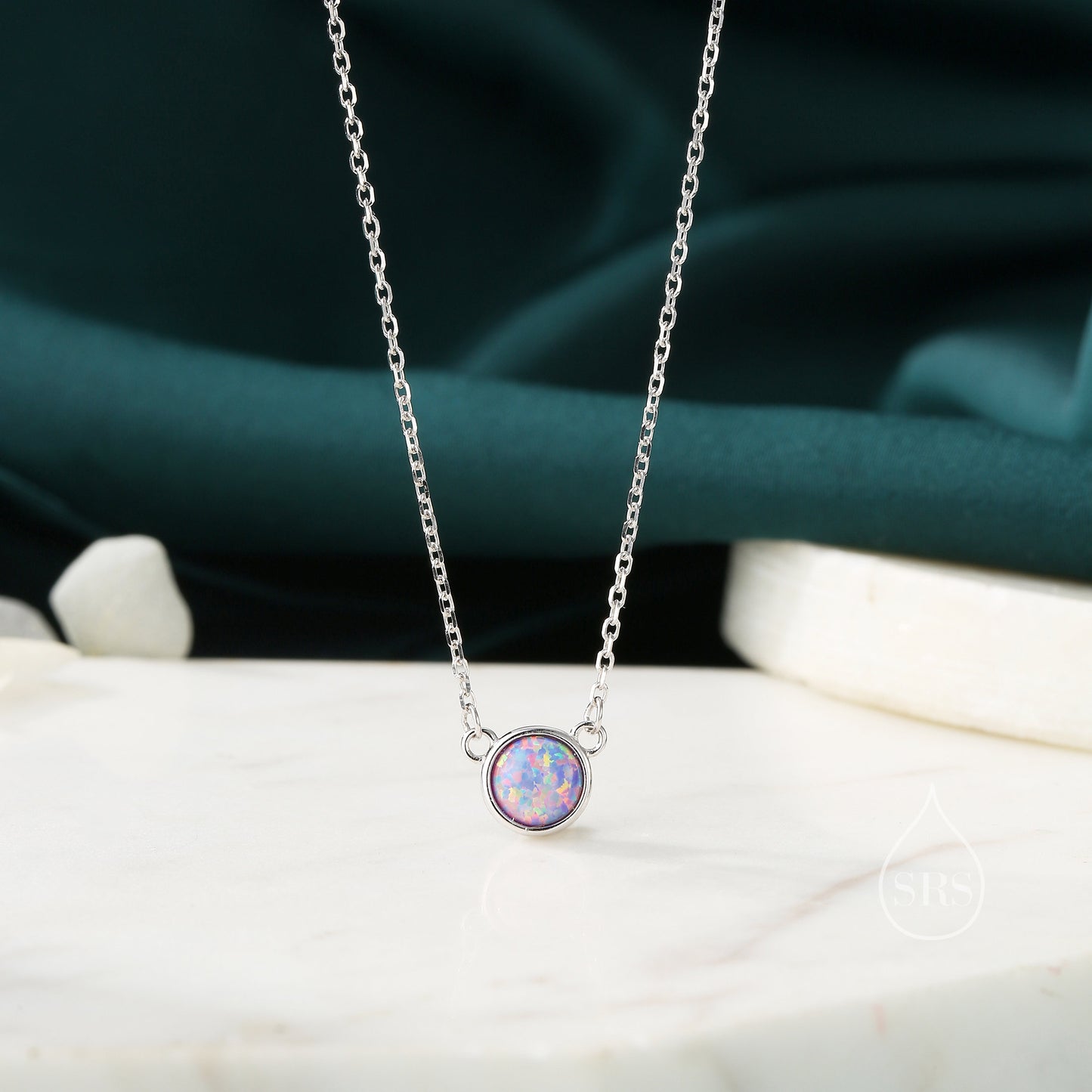 Sterling Silver Lilac Purple Opal Dainty Coin Pendant Necklace - Delicate Crystal Coin Necklace