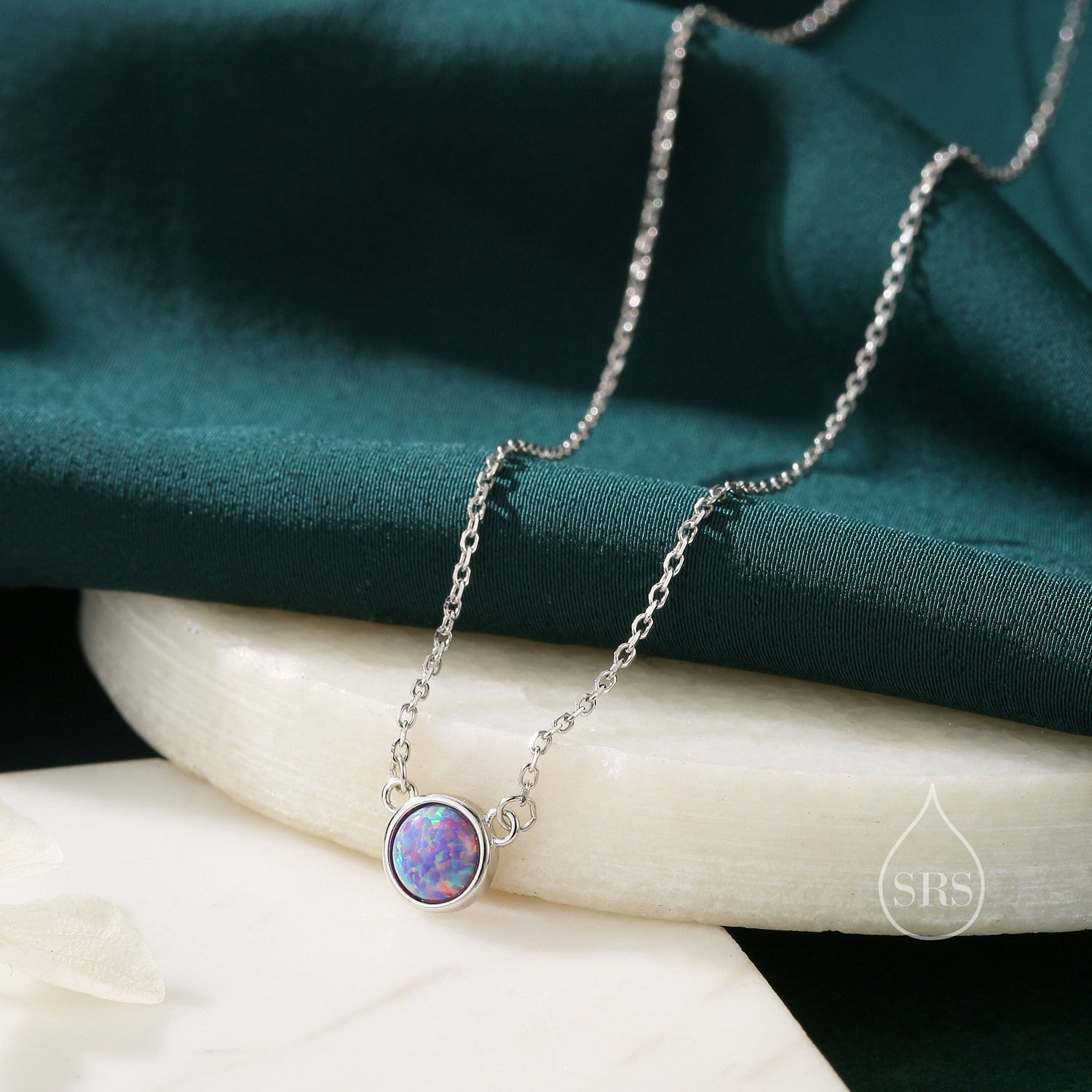 Lilac Opal Coin Pendant Necklace