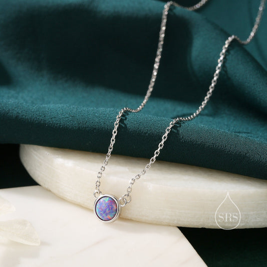 Sterling Silver Lilac Purple Opal Dainty Coin Pendant Necklace - Delicate Crystal Coin Necklace