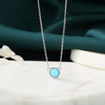Sterling Silver Cosmic Blue Opal Dainty Coin Pendant Necklace - Delicate Crystal Coin Necklace