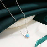 Sterling Silver Cosmic Blue Opal Dainty Coin Pendant Necklace - Delicate Crystal Coin Necklace