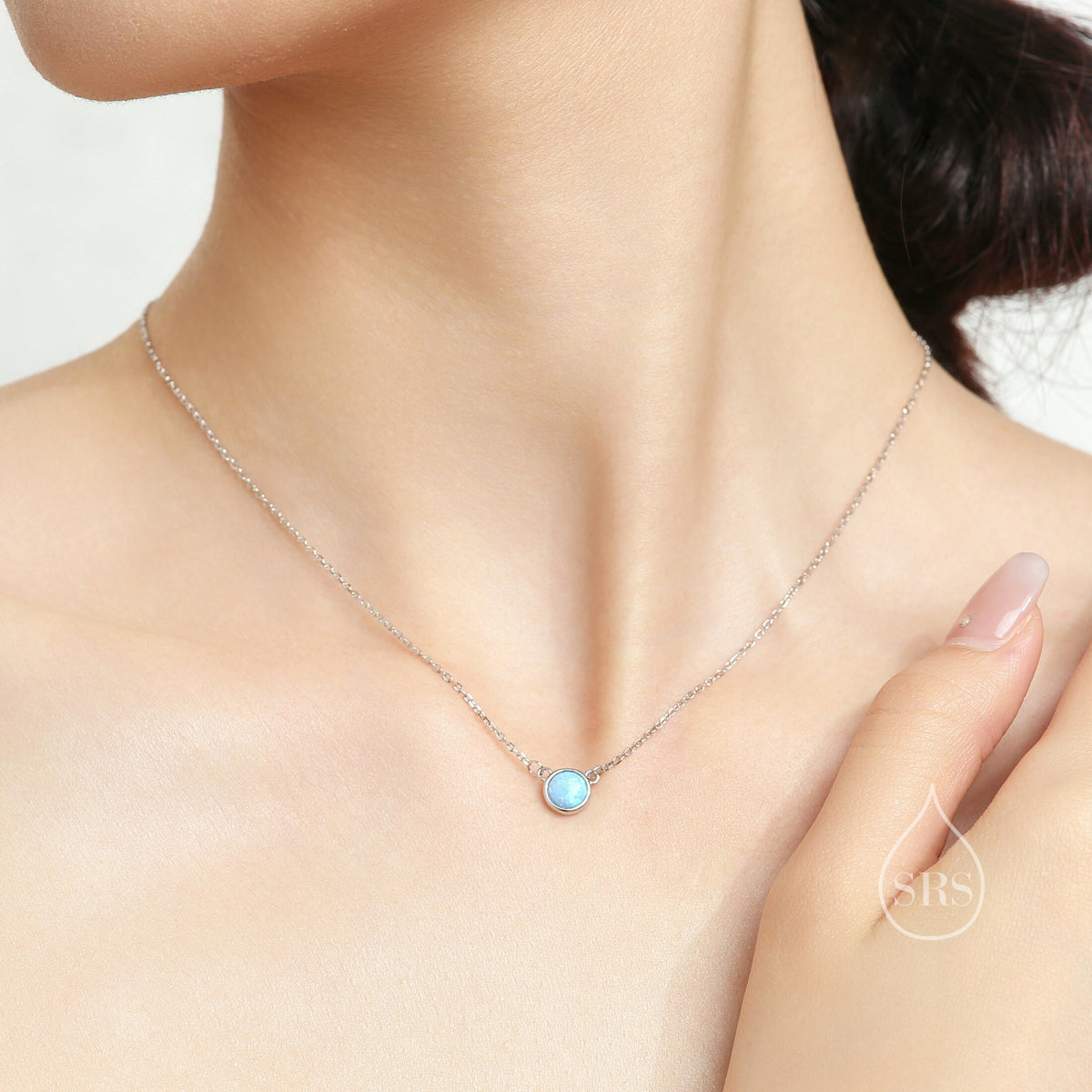 Sterling Silver Cosmic Blue Opal Dainty Coin Pendant Necklace - Delicate Crystal Coin Necklace