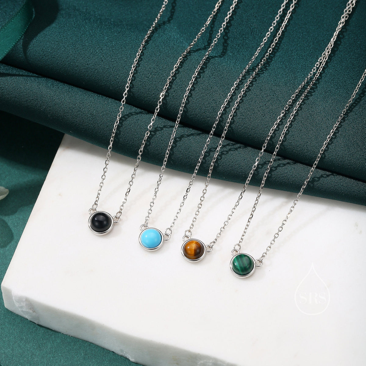 Sterling Silver Genuine Tiger's Eye Dainty Coin Pendant Necklace - Delicate Tiger Eye Stone Coin Necklace