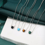 Sterling Silver Genuine Tiger's Eye Dainty Coin Pendant Necklace - Delicate Tiger Eye Stone Coin Necklace