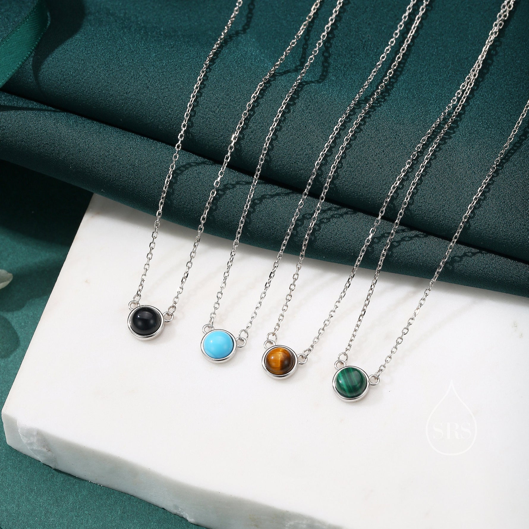 Sterling Silver Genuine Tiger's Eye Dainty Coin Pendant Necklace - Delicate Tiger Eye Stone Coin Necklace
