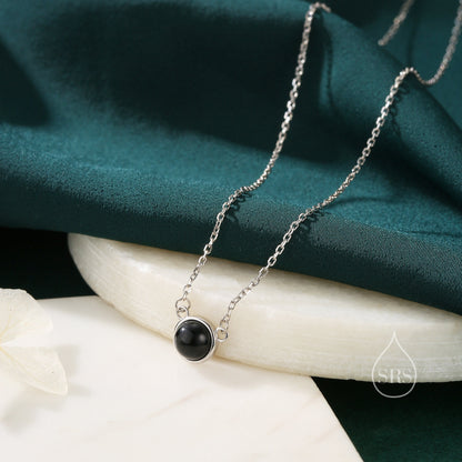 Sterling Silver Genuine Black Onyx Dainty Coin Pendant Necklace - Delicate Black Onyx Stone Coin Necklace