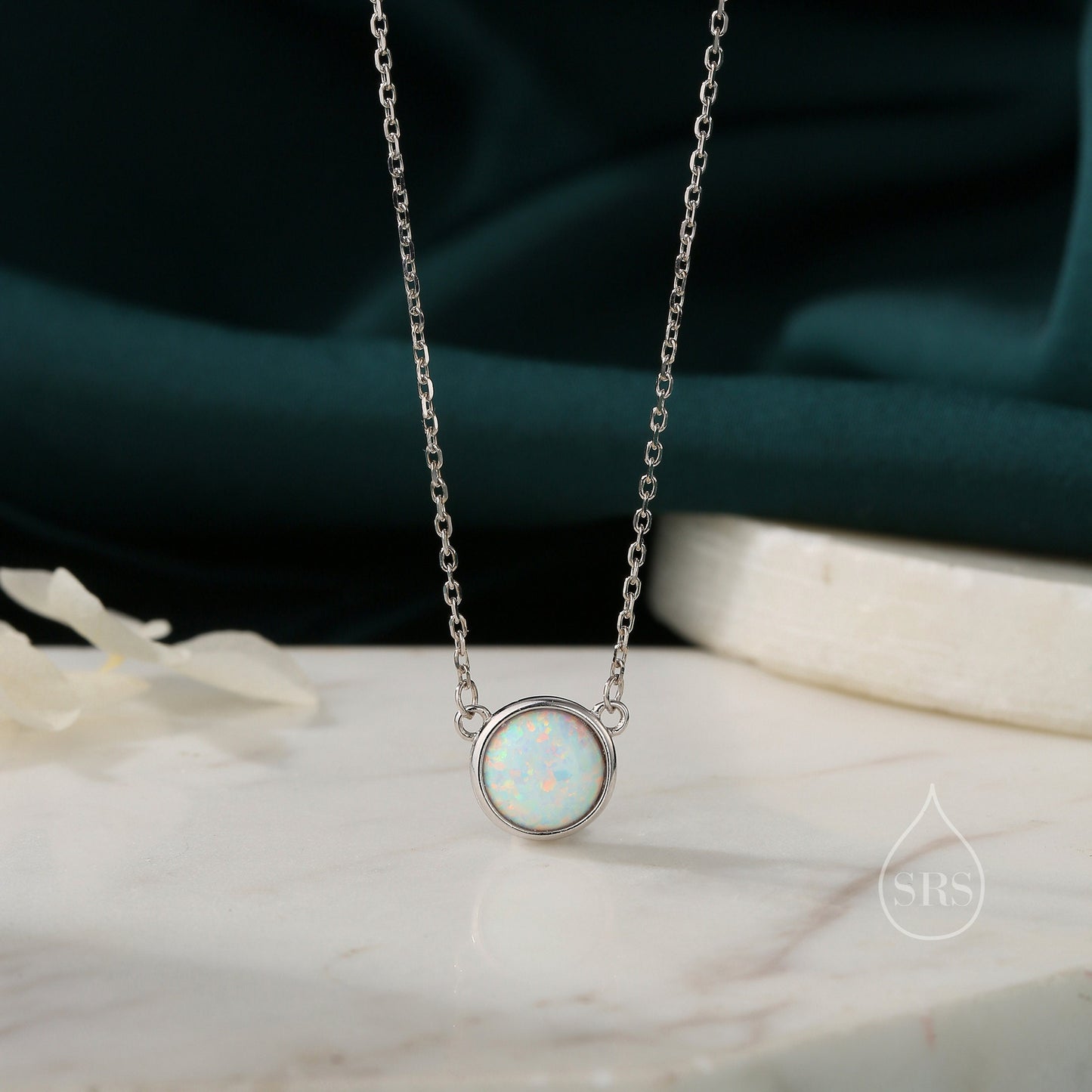 Sterling Silver White Opal Dainty Coin Pendant Necklace - Gold Over Sterling Silver - Delicate Crystal Coin Necklace