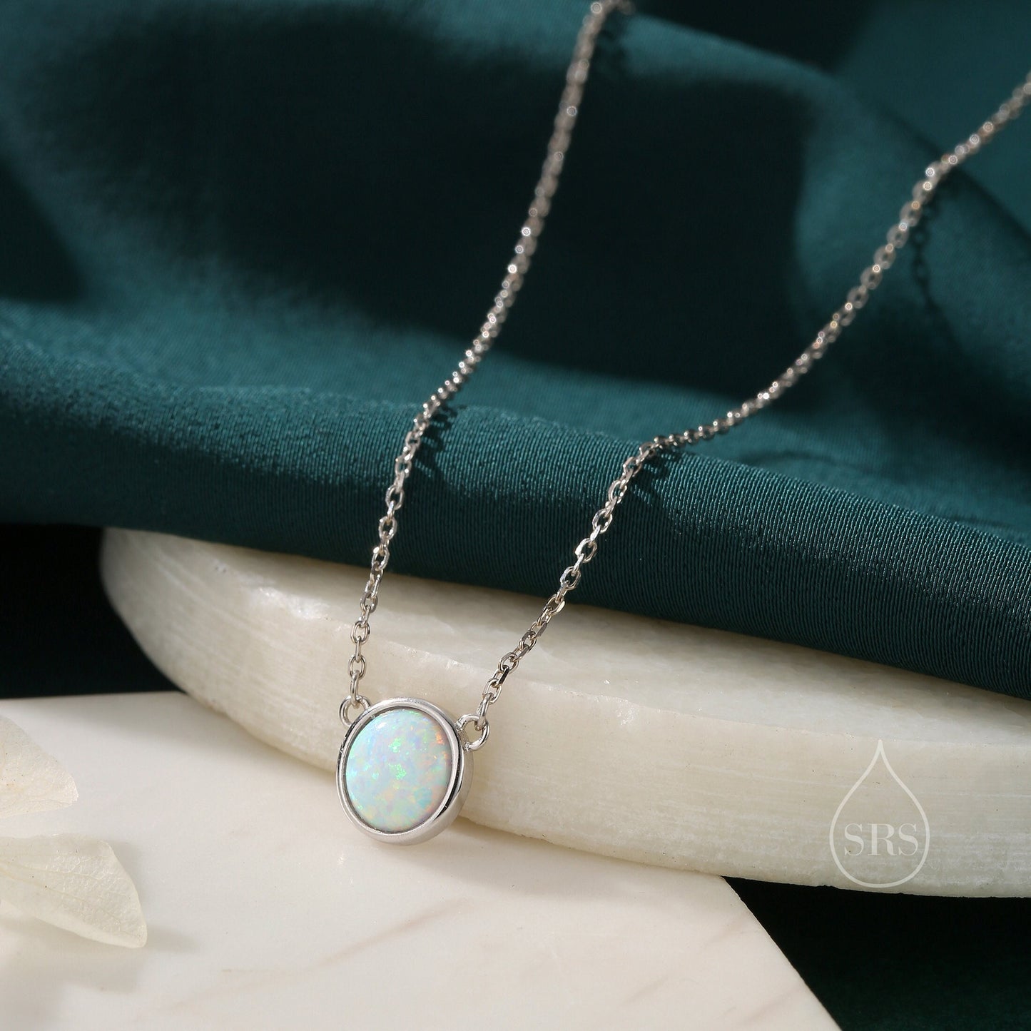 Sterling Silver White Opal Dainty Coin Pendant Necklace - Gold Over Sterling Silver - Delicate Crystal Coin Necklace