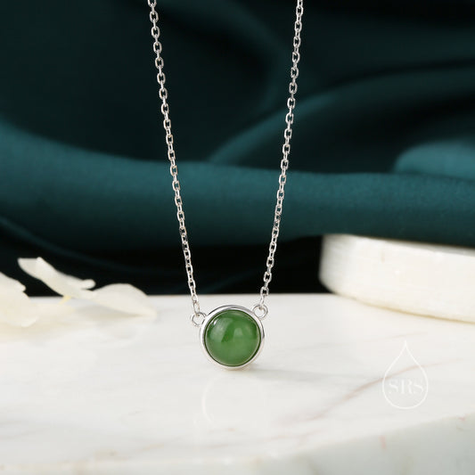 Sterling Silver Genuine Jasper Jade Dainty Coin Pendant Necklace - Delicate 8mm Jade Stone Coin Necklace