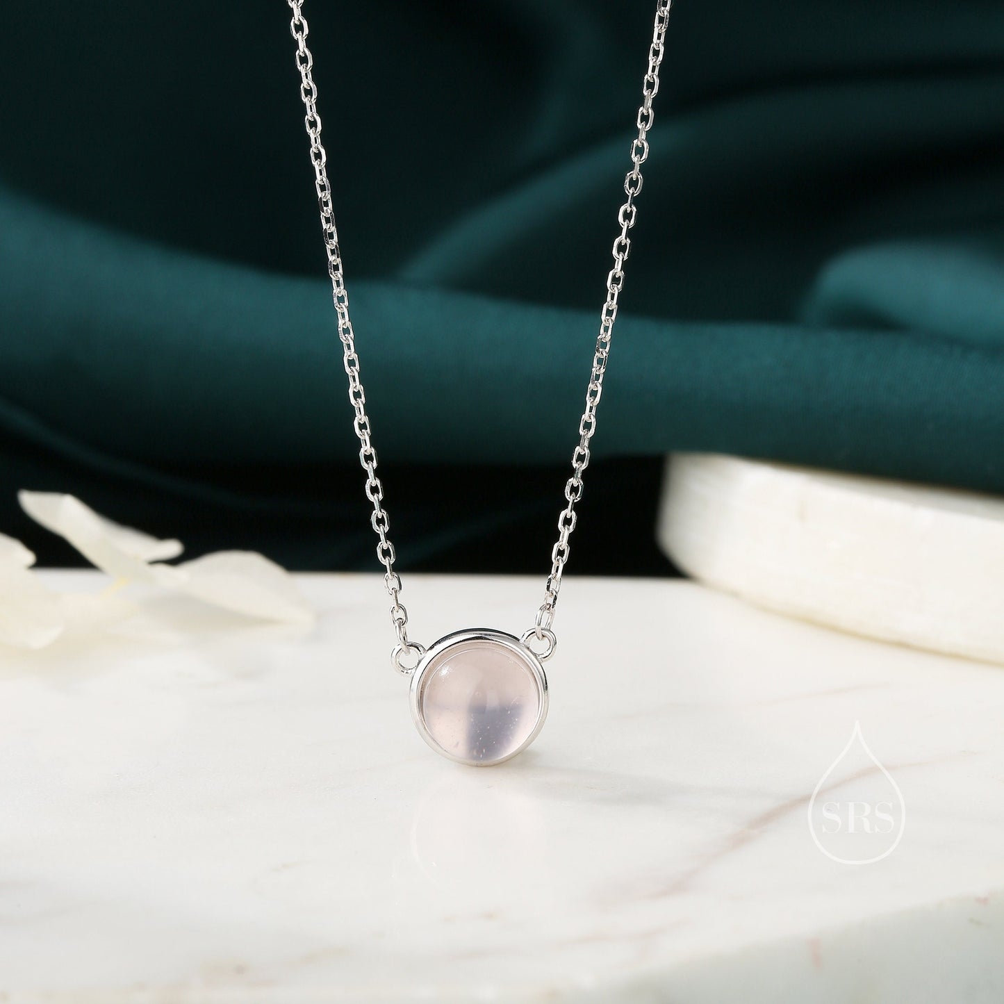 Sterling Silver Rose Quartz Dainty Coin Pendant Necklace - Delicate 8mm Rose Quartz Coin Necklace