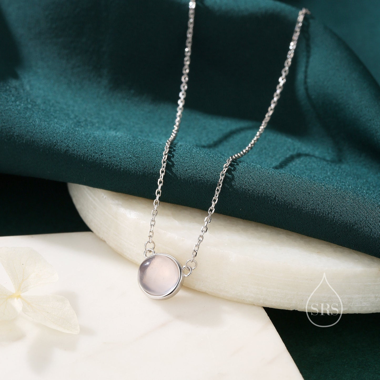 Sterling Silver Rose Quartz Dainty Coin Pendant Necklace - Delicate 8mm Rose Quartz Coin Necklace