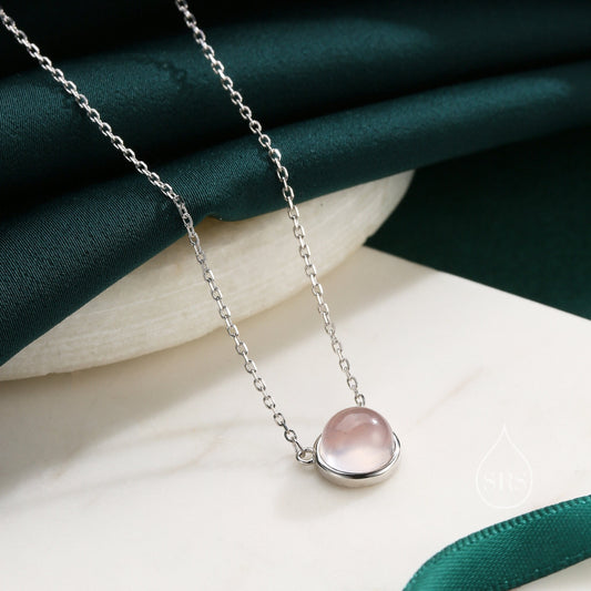 Sterling Silver Rose Quartz Dainty Coin Pendant Necklace - Delicate 8mm Rose Quartz Coin Necklace